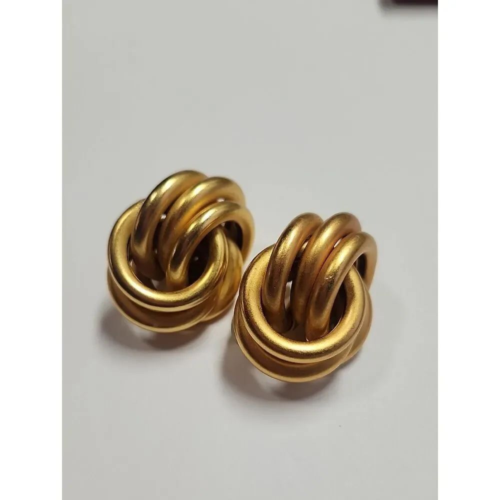 Matte Gold Knot Clip-On Earrings - Elegant Womens Jewelry
